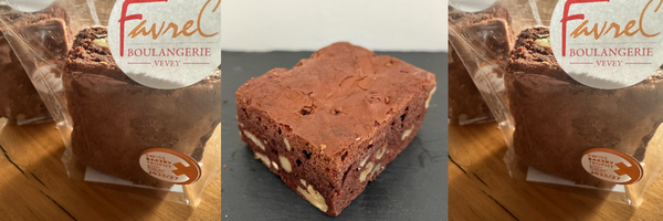 Brownie sans gluten à base de farine de châtaigne, confectionné par la boulangerie Favrel à Vevey.