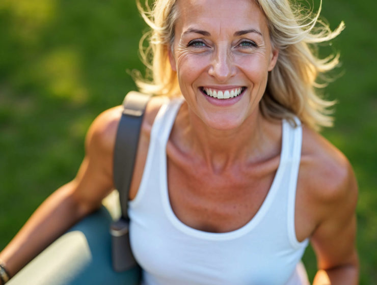 Femme en pleine activité physique dans un cadre sportif, illustrant la pratique adaptée au corps féminin.