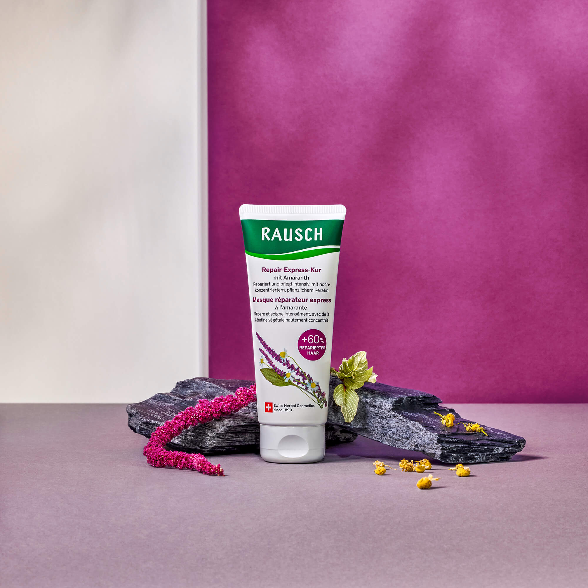 Masque réparateur express Rausch à l’amarante – soin capillaire naturel pour cheveux abîmés