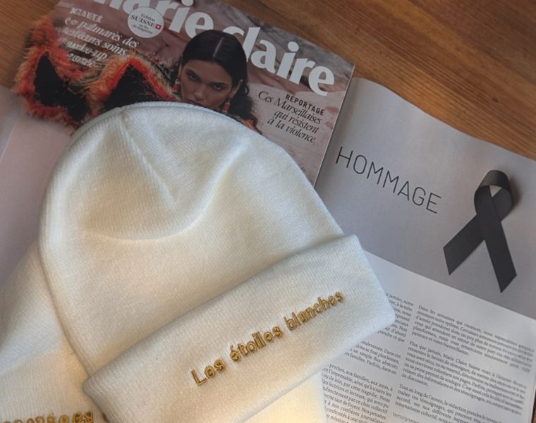 Marie Claire Suisse en kiosque avec page hommage et soutien à l’initiative Les Étoiles Blanches